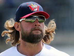 Goldeyes’ Kyle Martin hit a two-run shot in the third inning yesterday against Lincoln.  (Kevin King/Winnipeg Sun)