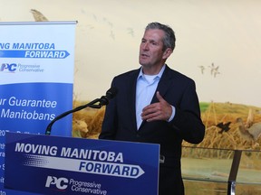 PC leader Brian Pallister announces that a re-elected Progressive Conservative government will invest $204 million in natural infrastructure and the protection of wetlands to help preserve watershed habitats and improve quality in Lake Winnipeg. Pallister made the announcement at Oak Hammock Marsh Interpretive Centre, just north of Winnipeg, on Tuesday.
