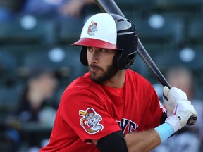 Goldeyes’ Alex Perez brought in two runs on a double in a 13-9 win against the Milwaukee Milkmen last night. They play again today at 1:05 p.m. (Kevin King/Winnipeg Sun)