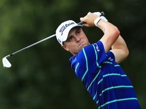 ATLANTA, GEORGIA - AUGUST 24: Justin Thomas of the United States plays his shot from the second tee during the third round of the TOUR Championship at East Lake Golf Club on August 24, 2019 in Atlanta, Georgia.