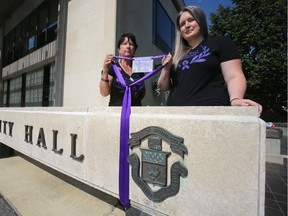 Arlene Last-Kolb and Rebecca Rummery were at City Hall in Winnipeg on Friday to launch the Purple Ribbon Campaign which aims to increase awareness of and reduce the stigma surrounding overdose related deaths.