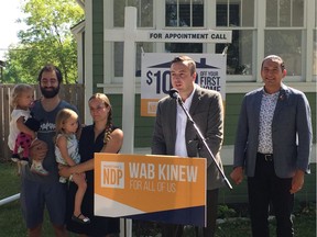 NDP candidate for St. James Adrien Sala (centre) and Manitoba NDP Leader Wab Kinew announce plan to offer a $1,000 reduction on the land-transfer tax for first-time homebuyers and people with disabilities at a media event in Winnipeg during last summer provincial election campaign. Manitoba could become the next battleground over time change. The Opposition New Democrats are launching a website and public consultations on whether the province should stop springing forward to daylight time in March and falling back to standard time in November and, if so, what time should be adopted. "There are lots of problems associated with time change that have been studied -- things like negative sleep impacts. There's significant changes in terms of people's health," said New Democrat legislature member Adrien Sala.