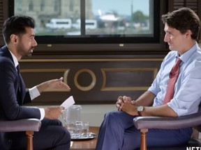 Comedian Hasan Minhaj grills Prime Minister Justin Trudeau. (Netflix/YouTube)
