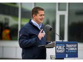 Andrew Scheer, leader of the Conservative Party of Canada, makes an announcement at the GO Transit Streetsville Bus Garage in Mississauga, Ont. on Friday September 13, 2019.