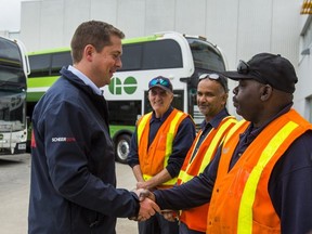 Andrew Scheer, leader of the Conservative Party of Canada, after making an announcement at the GO Transit Streetsville Bus Garage in Mississauga, Ont. on Friday September 13, 2019.