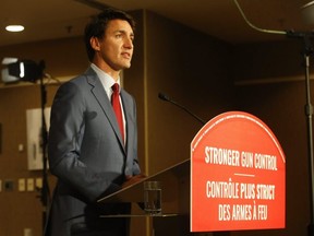Prime Minister Justin Trudeau was in Toronto to walk the Danforth and announce a program about Stronger Gun Control at the Don Valley Hotel and Suites on Friday, Sept. 20, 2019. (Jack Boland/Toronto Sun/Postmedia Network)