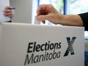 A ballot is cast at an advance poll at Corydon Community Centre's River Heights site on Grosvenor Avenue in Winnipeg on Wed., Sept. 4, 2019. Kevin King/Winnipeg Sun/Postmedia Network