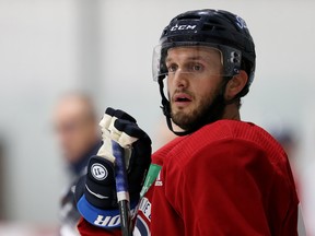 Defenceman Anthony Bitetto watches during Winnipeg Jets training camp at Bell MTS Iceplex on Sun., Sept. 15, 2019. Kevin King/Winnipeg Sun/Postmedia Network