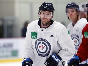 Forward Mark Letestu skates during Winnipeg Jets training camp at Bell MTS Iceplex on Sunday.