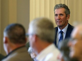 Premier Brian Pallister arrives to be sworn in as a member of the Progressive Conservative caucus for Fort Whyte at the Manitoba Legislative Building in Winnipeg on Wed., Sept. 25, 2019. Kevin King/Winnipeg Sun/Postmedia Network