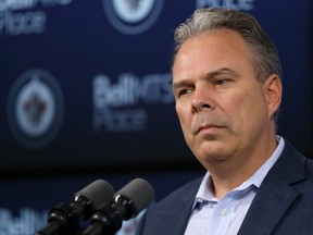 Winnipeg Jets general manager Kevin Cheveldayoff considers a question during a media availability at Bell MTS Place in Winnipeg on Mon., Sept. 30, 2019. Kevin King/Winnipeg Sun/Postmedia Network