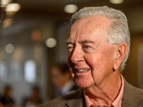 Reform Party founder Preston Manning speaks with the media after talking on ÒPopulism:The Western Canadian ExperienceÓ to Canadian Club of Calgary at RanchmenÕs Club on Wednesday, September 25, 2019. Azin Ghaffari/Postmedia Calgary