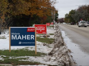 Federal election candidate signs in Winnipeg South on Tuesday, Oct. 15, 2019. The riding is one of the more hotly contested ridings in Winnipeg, and University of Winnipeg Political Science associate professor Malcolm Bird described it as a bellweather riding for the election. Josh Aldrich/Winnipeg Sun/Postmedia