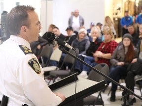 Winnipeg Police Chief Danny Smyth addresses a crowd during a Winnipeg Police Service public forum at Kildonan Place on Monday, Oct. 28, 2019. Josh Aldrich/Winnipeg Sun/Postmedia