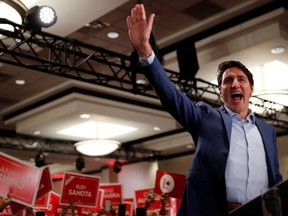 Liberal leader and Canadian Prime Minister Justin Trudeau attends a rally during an election campaign visit to Mississauga, Ontario, Canada October 12, 2019.