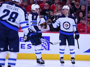 Oct 12, 2019; Chicago, IL, USA; Winnipeg Jets left wing Nikolaj Ehlers (27) reacts after scoring a goal against the Chicago Blackhawks during the second period at United Center. Mandatory Credit: Mike DiNovo-USA TODAY Sports