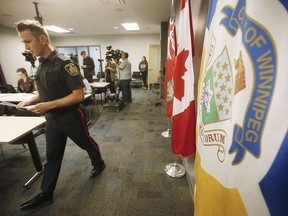 Winnipeg Police Service Constable Jay Murray addresses media in the Osborne area in Winnipeg, Monday, April 23, 2018. A Winnipeg man has charged with attempted murder after a three-year-old boy was stabbed multiple times. Daniel Jensen, who is 33, was arrested on Wednesday and is also charged with assault for allegedly attacking the child's mother. Police Const. Jay Murray says Jensen and the mother were at a different location when an argument escalated into violence.