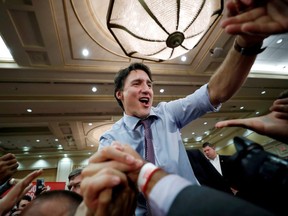 Canadian Prime Minister Justin Trudeau takes part in an election rally in Vaughan on Oct. 18, 2019.