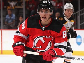 No. 1 overall pick Jack Hughes of the Devils is scheduled to make his NHL debut tonight. (BRUCE BENNETT/Getty Images)