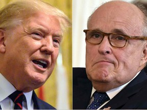 This combination of file pictures created on Sept. 28, 2019 shows U.S. President Donald Trump, left, and lawyer Rudy (Photos by AFP)