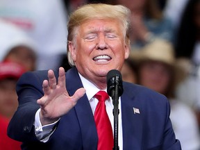 U.S. President Donald Trump speaks during a "Keep America Great" Campaign Rally at American Airlines Center on Oct. 17, 2019 in Dallas, Texas.