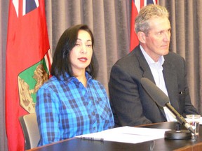 Manitoba Hydro president and CEO Jay Grewal with Premier Brian Pallister.