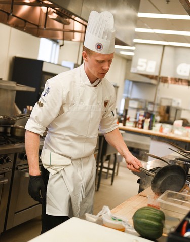 Winnipeg Squash Racquet Club chef Darnell Banman shows off his gold medal-winning culinary skills at the 2019 International Young Chefs Competition held in Calgary on Sept. 20, 2019. Twenty-one of the world’s finest young chefs were chosen for 2019 through selection competitions held in their respective countries. As the gold medallist, Banman received a first place prize of a Superior Cuisine training course at Le Cordon Bleu Paris and an executive chef attaché case with a complete set of professional knives. He also received a set of professional Wüsthof carving knives for his exceptional skills and organization in the kitchen during the competition.