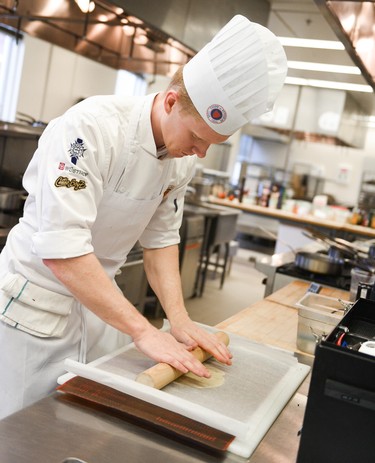 Winnipeg Squash Racquet Club chef Darnell Banman shows off his gold medal-winning culinary skills at the 2019 International Young Chefs Competition held in Calgary on Sept. 20, 2019. Twenty-one of the world’s finest young chefs were chosen for 2019 through selection competitions held in their respective countries. As the gold medallist, Banman received a first place prize of a Superior Cuisine training course at Le Cordon Bleu Paris and an executive chef attaché case with a complete set of professional knives. He also received a set of professional Wüsthof carving knives for his exceptional skills and organization in the kitchen during the competition.