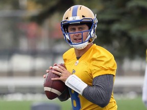 Bombers coach Mike O’Shea wouldn't tip his hand on which QB would start Friday. Here Collaros throws in practice this week. Kevin King/Winnipeg Sun file