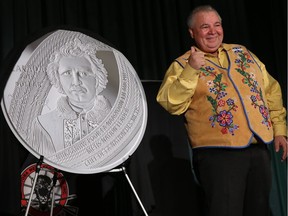 Manitoba Metis Federation President David Chartrand at the unveiling of a special edition coin honouring the life of Louis Riel, Metis leader and Founder of Manitoba, on the 175th anniversary of his birth at the Fort Garry Hotel in Winnipeg on Tuesday.
