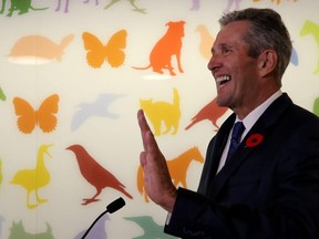 Premier Brian Pallister gestures during a media event at the Health Sciences Centre Winnipeg Women's Hospital on William Avenue on Thurs., Oct. 31, 2019. Kevin King/Winnipeg Sun/Postmedia Network