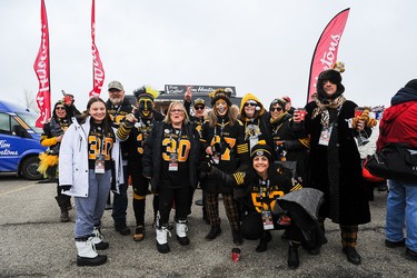 CALGARY, AB - NOVEMBER 24: Hamilton Tiger-Cats fans rally their team prior to the 107th Grey Cup Championship Game against the Winnipeg Blue Bombers during at McMahon Stadium on November 24, 2019 in Calgary, Alberta, Canada. (Photo by Derek Leung/Getty Images)