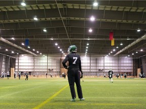 Saskatchewan Roughriders quarterback Cody Fajardo during a practice held at AffinityPlex at Evraz Place.