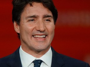 Liberal leader and Canadian Prime Minister Justin Trudeau arrives on stage after the federal election at the Palais des Congres in Montreal, Quebec, Canada October 22, 2019.