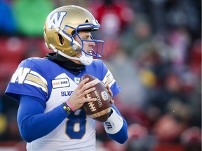 Zach Collaros, who began the 2019 CFL season with the Saskatchewan Roughriders, is to start at quarterback for the Winnipeg Blue Bombers in Sunday's West Division final at Mosaic Stadium.