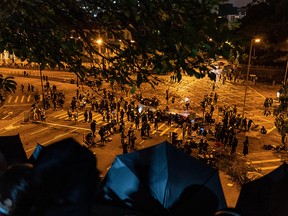 Barricades are set up by protesters at the Hong Kong Poytechnic University on Nov. 14, 2019 in Hong Kong, China.