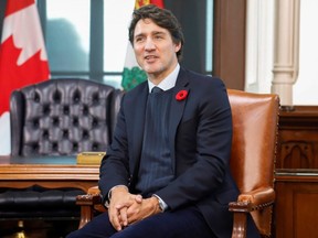 Prime Minister Justin Trudeau spoke with Prince Edward Island Premier Dennis King in Ottawa, on Nov. 7, 2019.