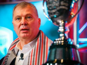 CFL Commissioner Randy Ambrosie addresses the media during the State of the League news conference ahead of the 107th Grey Cup game in Calgary on Friday, Nov. 22, 2019.