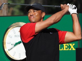 Tiger Woods tees off during the final round of the ZOZO Championship at the Narashino Country Club in Inzai, on October 28, 2019. (TOSHIFUMI KITAMURA/AFP via Getty Images)