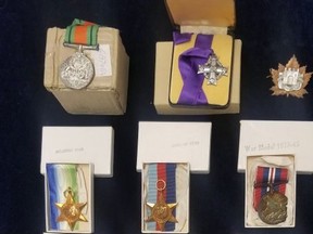 War medals donated to a Goodwill store in Calgary are shown in a handout photo from the Goodwill Alberta Twitter page. The store is looking to track down relatives of a Second World War soldier whose medals were donated. THE CANADIAN PRESS/HO-Twitter, @GoodwillAB MANDATORY CREDIT