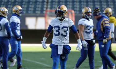 Running back Andrew Harris is pumped up during Winnipeg Blue Bombers practice on Wed., Nov. 6, 2019. Kevin King/Winnipeg Sun/Postmedia Network