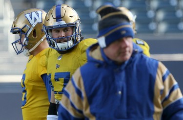 Quarterback Chris Streveler calls out a play during Winnipeg Blue Bombers practice on Wed., Nov. 6, 2019. Kevin King/Winnipeg Sun/Postmedia Network