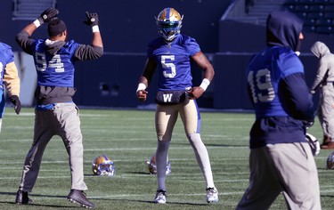 Defensive end Willie Jefferson is pumped during Winnipeg Blue Bombers practice on Wed., Nov. 6, 2019. Kevin King/Winnipeg Sun/Postmedia Network