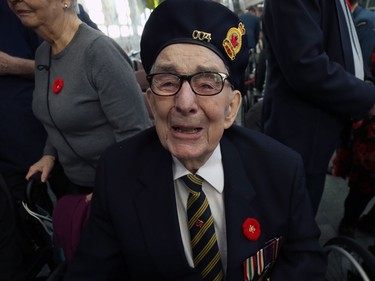Veteran Eric Clairmont smiles during a Remembrance Day service at Deer Lodge Centre in Winnipeg on Mon., Nov. 11, 2019. Kevin King/Winnipeg Sun/Postmedia Network