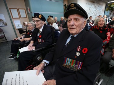 Veteran Ed Wirth smiles during a Remembrance Day service at Deer Lodge Centre in Winnipeg on Mon., Nov. 11, 2019. Kevin King/Winnipeg Sun/Postmedia Network