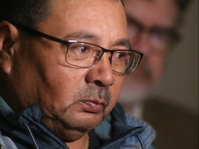 Barry Swan's 22 year old Todd Maytwayashing died in a workplace accident, Swan is unhappy with the plea deal that was made on the charges that stemmed from the incident, Swan spoke to media with Manitoba Liberal Leader Dougald Lamont (rear) today, in Winnipeg. Thursday, November 14/2019 Winnipeg Sun/Chris Procaylo/stf