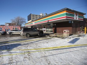 A suspect in an attempted robbery of a convenience store was met with a hail of police bullets in Winnipeg last night.  Police remain on the scene. Friday, November 21/2019 Winnipeg Sun/Chris Procaylo/stf