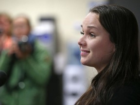 Tyndall Park Liquor Mart employee Randi Chase, who was injured and traumatized by a Nov. 20 attack at work, speaks about her experience at the MGEU office on Broadway in Winnipeg on Wed., Nov. 27, 2019. Kevin King/Winnipeg Sun/Postmedia Network