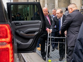 Movie producer Harvey Weinstein departs from criminal court after a bail hearing on Dec. 11, 2019 in New York City. (David Dee Delgado/Getty Images)