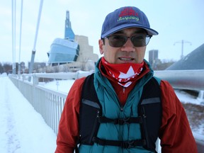 Junel Malapad, who will run 100 kilometres in a loop around the Forks on Boxing Day to raise funds and awareness for Siloam Mission in Winnipeg. Kevin King/Winnipeg Sun/Postmedia Network